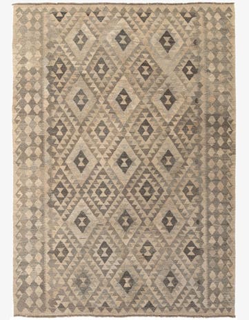 7' x 9' 10 Hand Woven Kilim Maymana Wool Rug