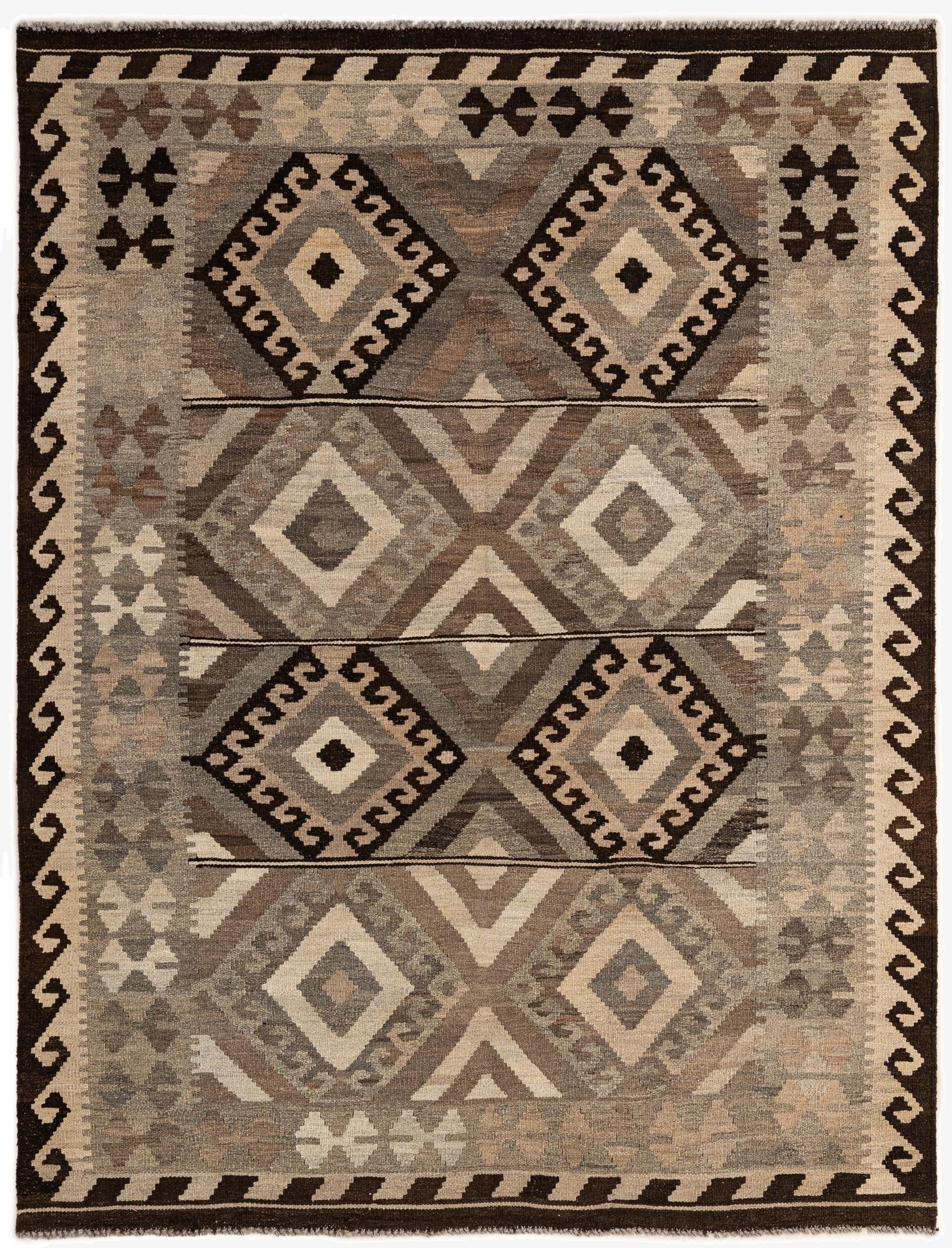 5' 2 x 6' 9  Hand Woven Kilim Maymana Wool Rug