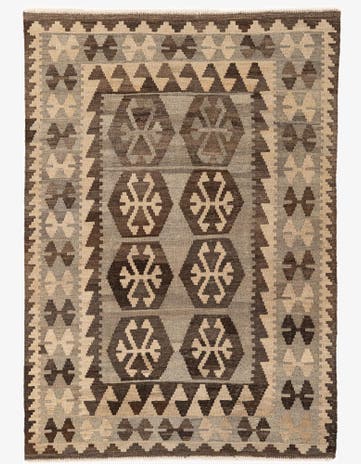 4' 4 x 6' Hand Woven Kilim Maymana Wool Rug