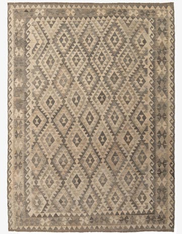 7' x 9' 6 Hand Woven Kilim Maymana Wool Rug