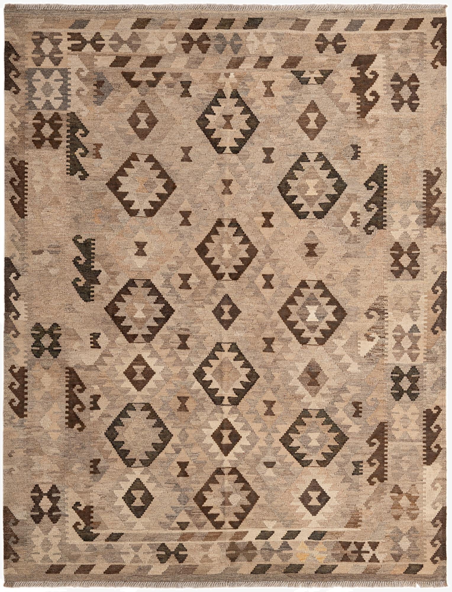 5' 2 x 6' 9  Hand Woven Kilim Maymana Wool Rug