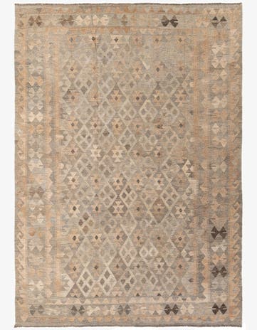 7' x 9' 9 Hand Woven Kilim Maymana Wool Rug
