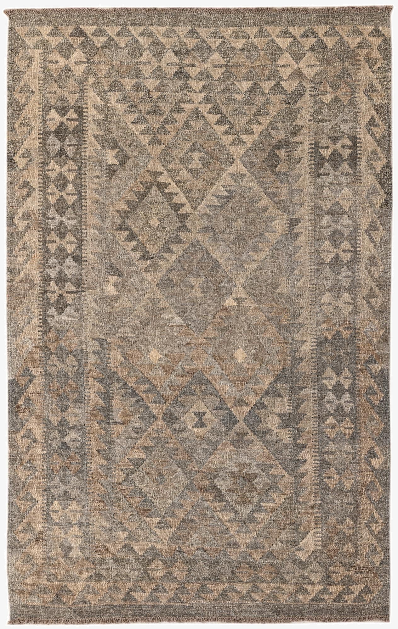4' x 6' 6  Hand Woven Kilim Maymana Wool Rug