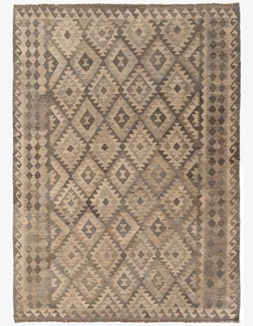 7' x 9' 9 Hand Woven Kilim Maymana Wool Rug