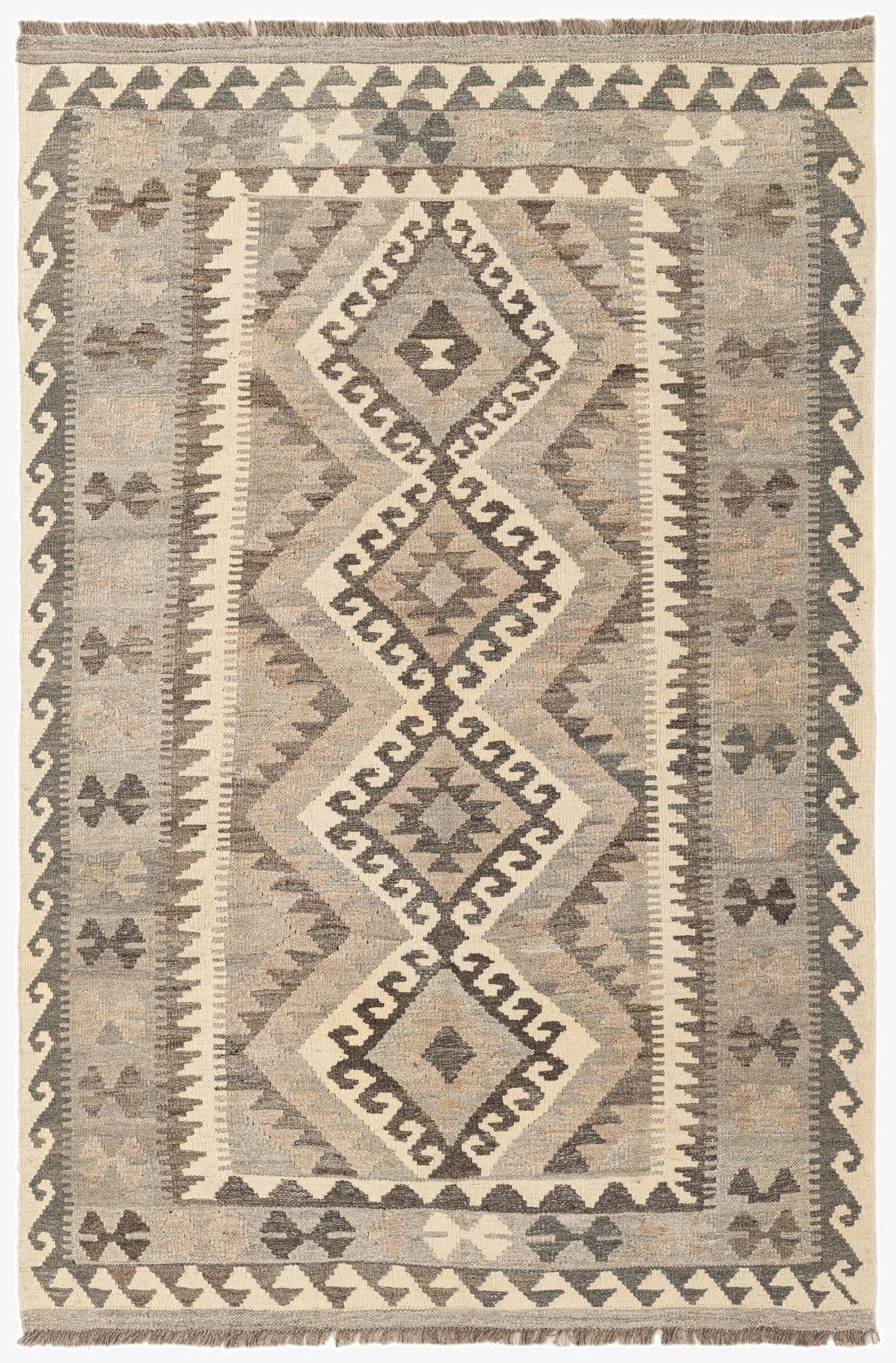4' x 6' 1  Hand Woven Kilim Maymana Wool Rug