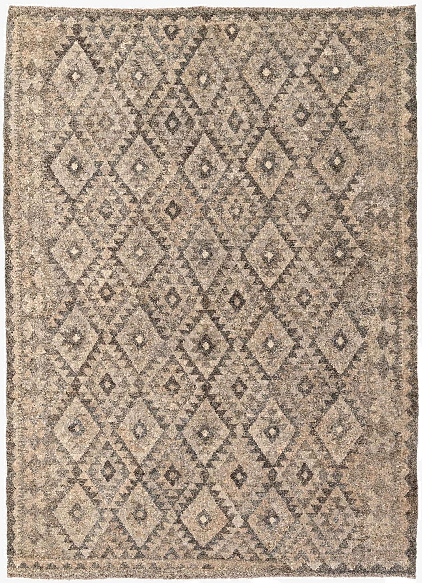6' 10 x 9' 8  Hand Woven Kilim Maymana Wool Rug