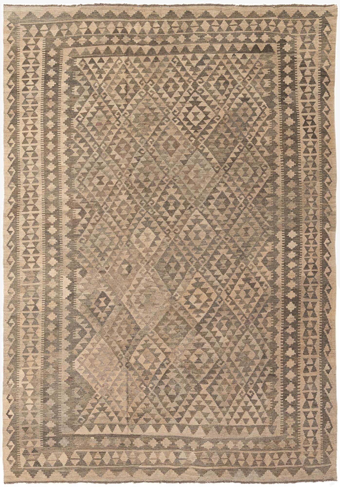 6' 10 x 9' 8  Hand Woven Kilim Maymana Wool Rug