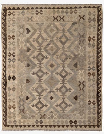 5' 3 x 6' 6 Hand Woven Kilim Maymana Wool Rug