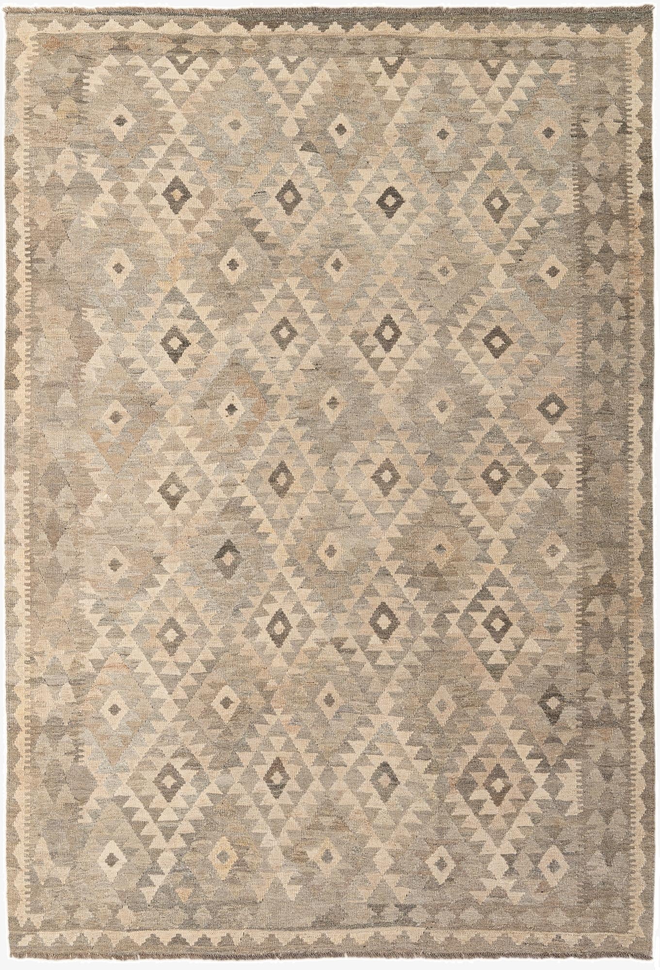 6' 10 x 9' 10  Hand Woven Kilim Maymana Wool Rug