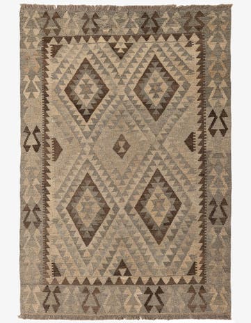 4' 2 x 5' 11 Hand Woven Kilim Maymana Wool Rug