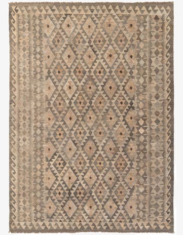 6' 11 x 9' 7 Hand Woven Kilim Maymana Wool Rug