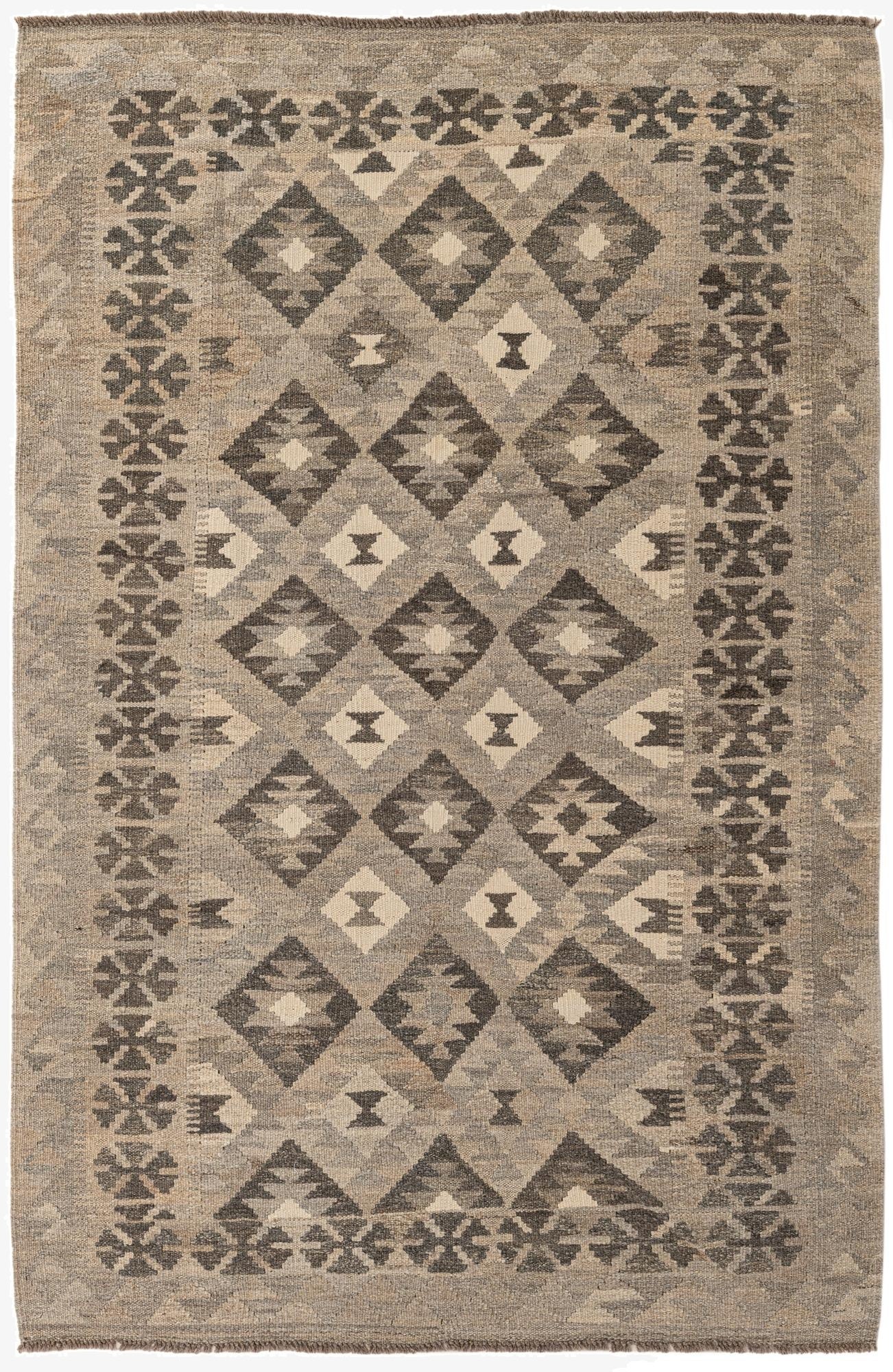 4' 2 x 6' 2  Hand Woven Kilim Maymana Wool Rug