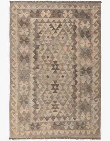 4' 1 x 6' 1 Hand Woven Kilim Maymana Wool Rug