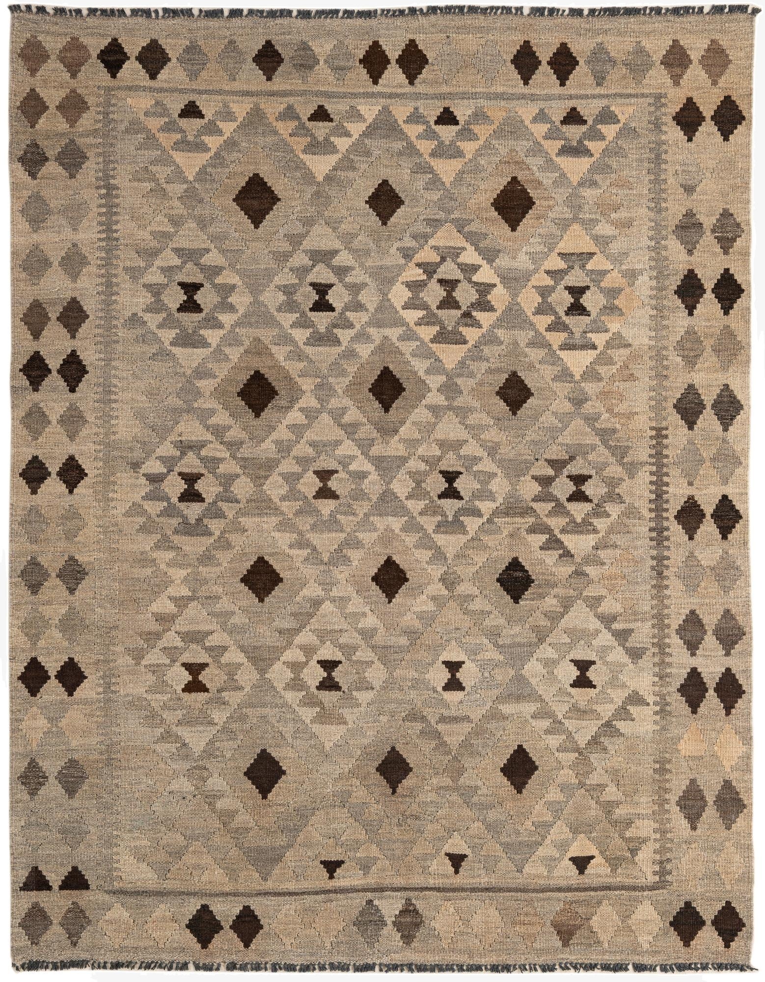 5' 3 x 6' 7  Hand Woven Kilim Maymana Wool Rug