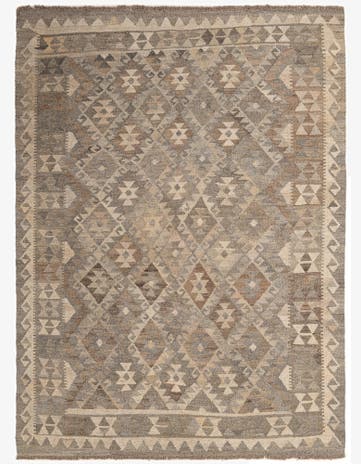 5' 1 x 6' 11 Hand Woven Kilim Maymana Wool Rug
