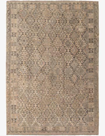 6' 9 x 9' 8 Hand Woven Kilim Maymana Wool Rug