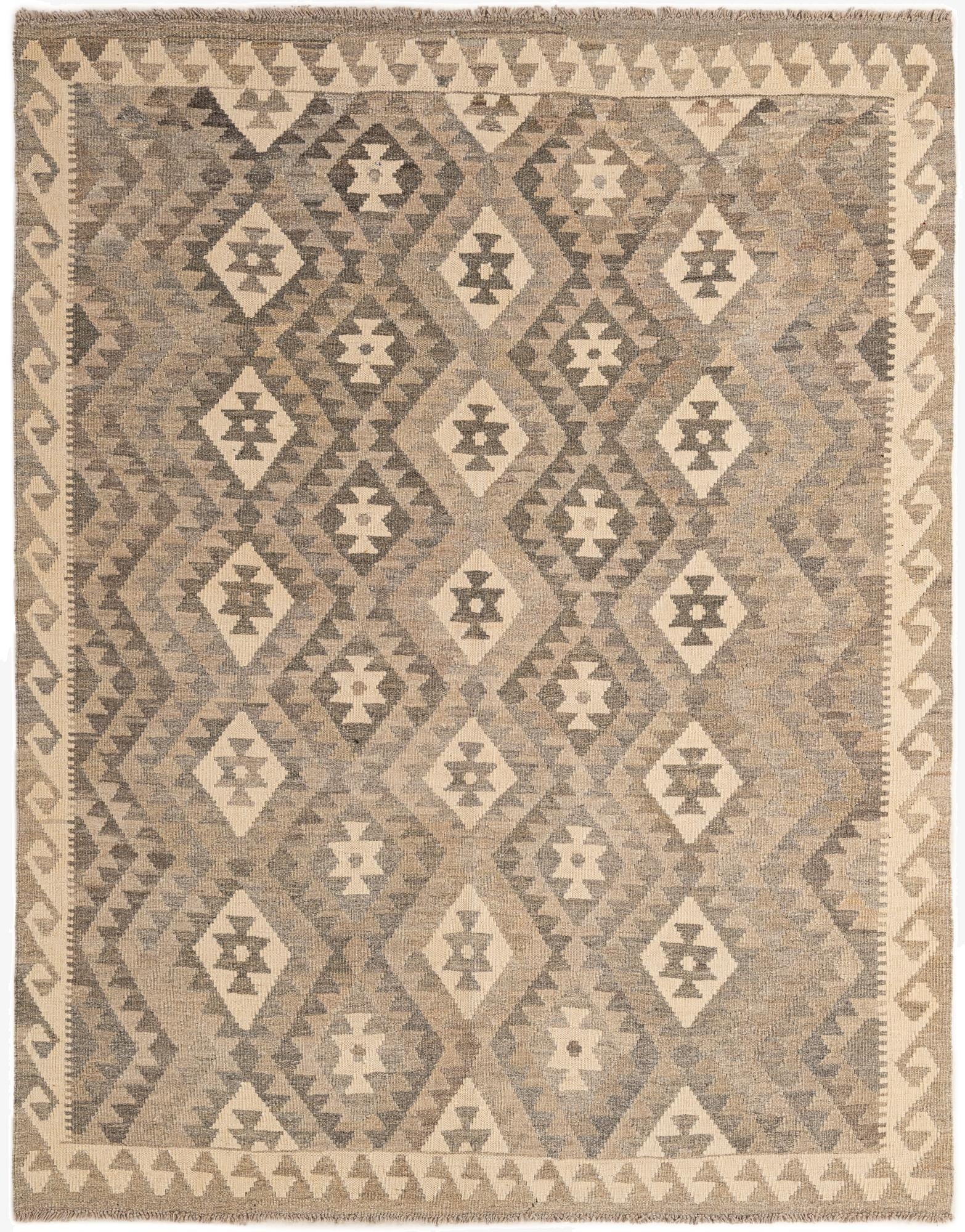 5' 3 x 6' 8  Hand Woven Kilim Maymana Wool Rug