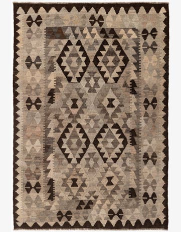 4' 5 x 6' 3 Hand Woven Kilim Maymana Wool Rug