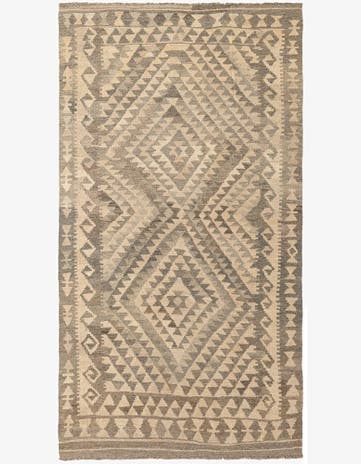 4' x 7' 3 Hand Woven Kilim Maymana Wool Rug