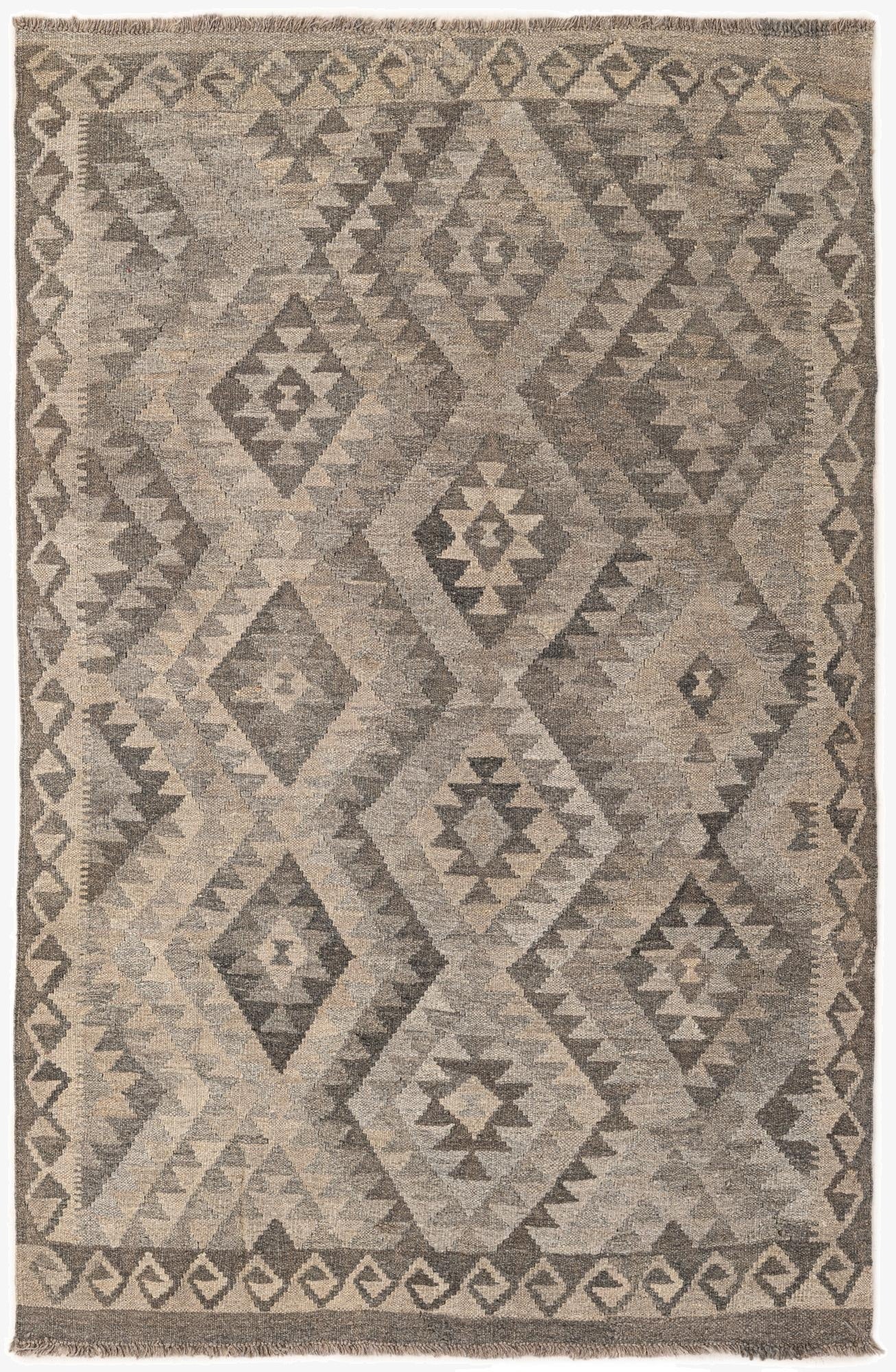 4' 1 x 6' 3  Hand Woven Kilim Maymana Wool Rug