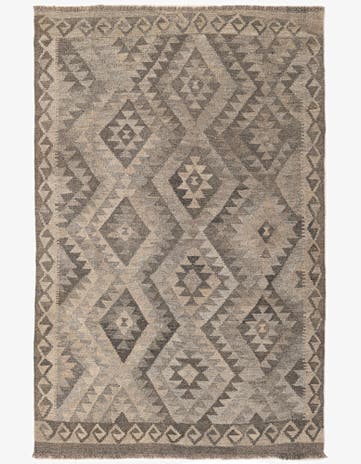 4' 1 x 6' 3 Hand Woven Kilim Maymana Wool Rug