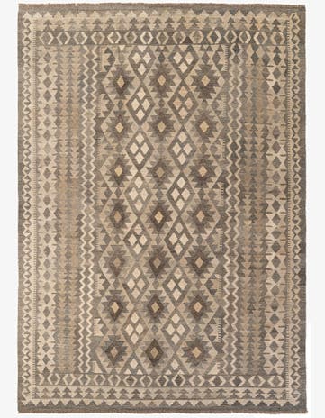 6' 10 x 9' 7 Hand Woven Kilim Maymana Wool Rug