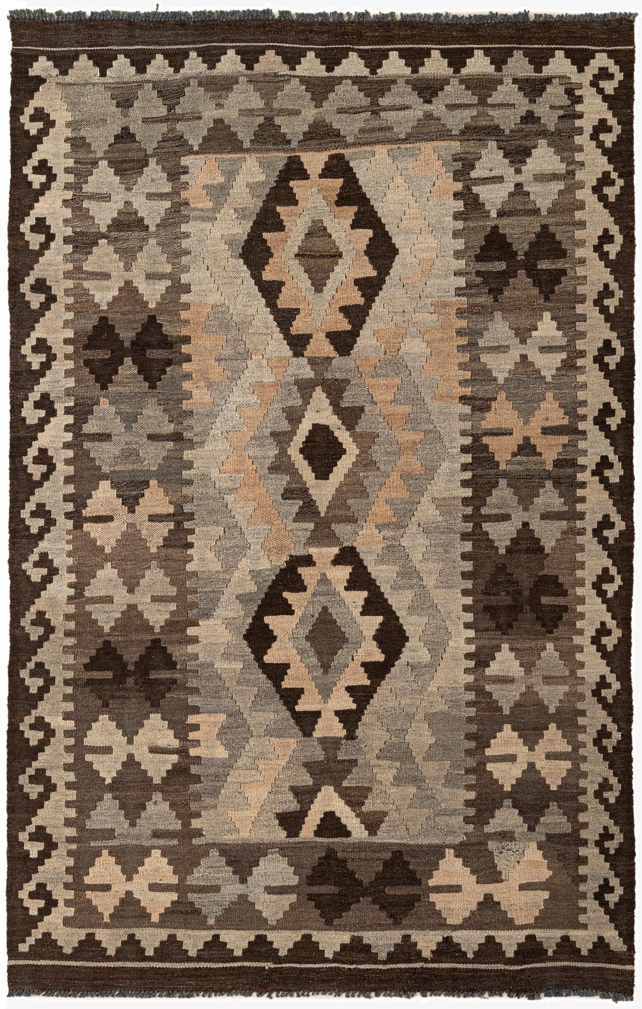 4' 2 x 6' 6  Hand Woven Kilim Maymana Wool Rug