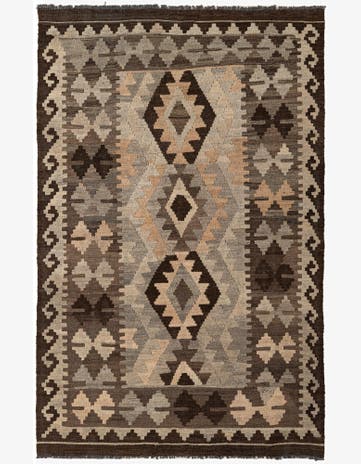 4' 2 x 6' 6 Hand Woven Kilim Maymana Wool Rug