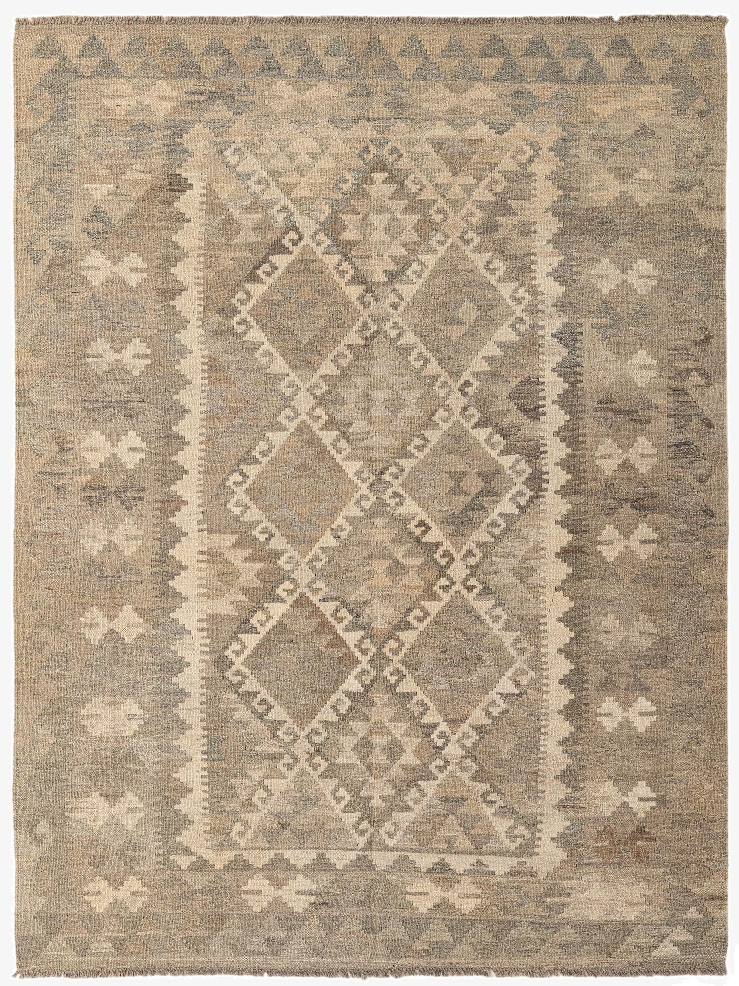 5' x 6' 8  Hand Woven Kilim Maymana Wool Rug
