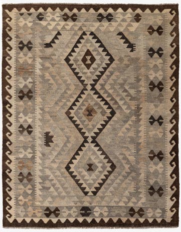 5' 2 x 6' 7 Hand Woven Kilim Maymana Wool Rug