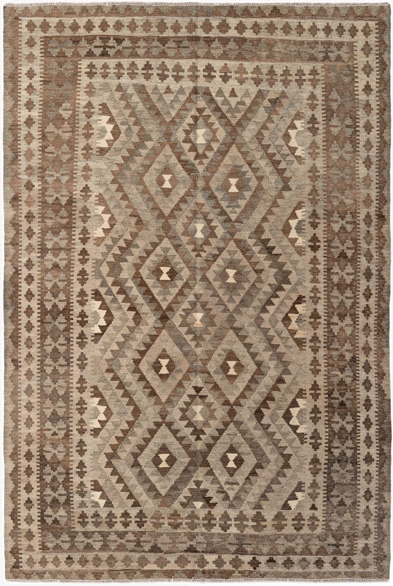 5' 4 x 8'  Hand Woven Kilim Maymana Wool Rug