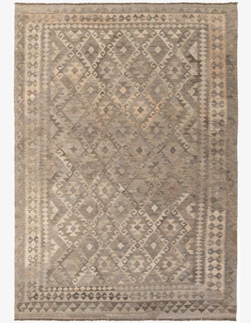 7' x 9' 8 Hand Woven Kilim Maymana Wool Rug