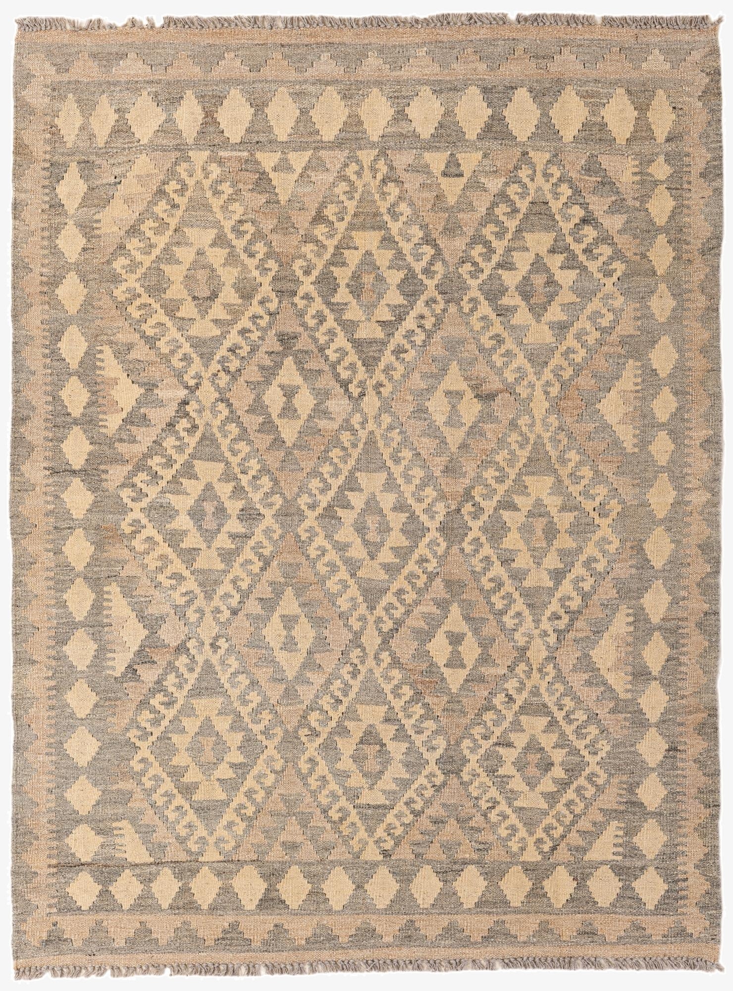 4' 3 x 5' 9  Hand Woven Kilim Maymana Wool Rug