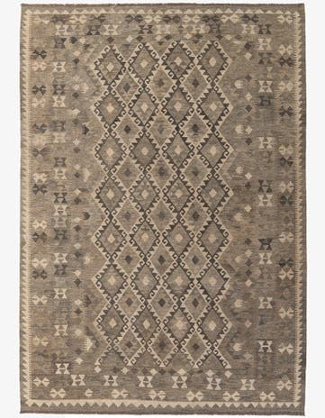 6' 11 x 9' 8 Hand Woven Kilim Maymana Wool Rug