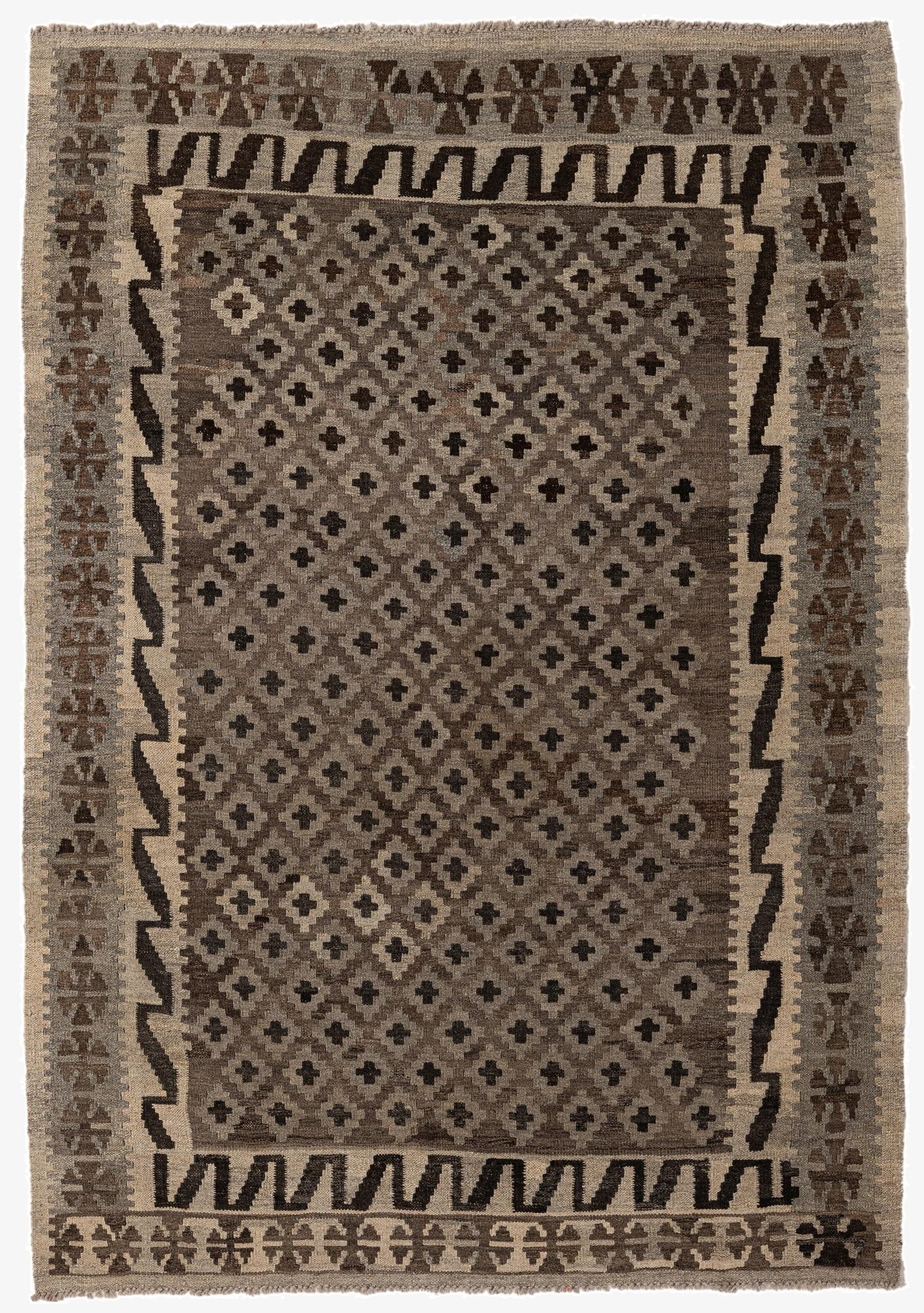 4' 3 x 5' 10  Hand Woven Kilim Maymana Wool Rug