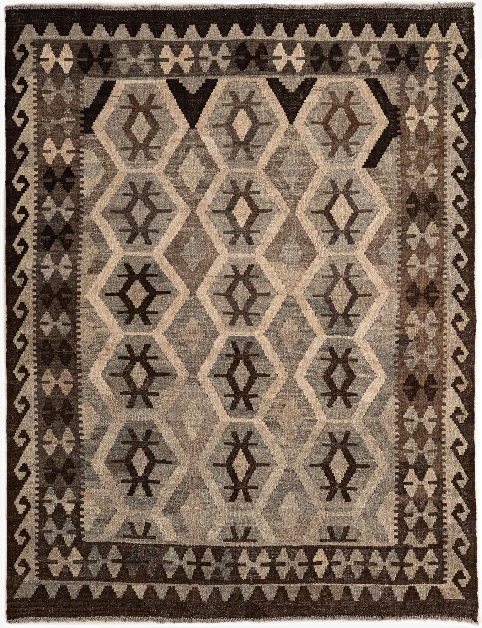 5' x 6' 6  Hand Woven Kilim Maymana Wool Rug