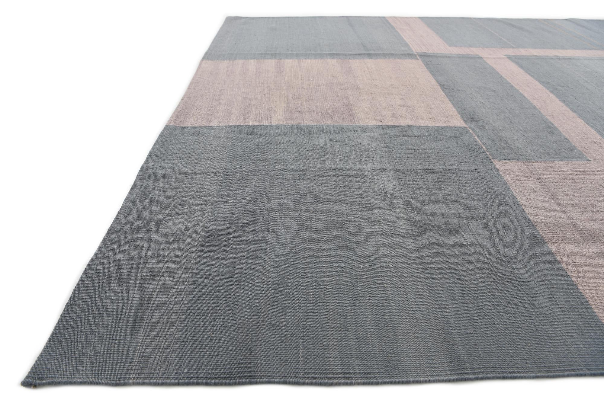 6' 9 x 9' 6 Hand Woven Kilim Modern Wool Rug