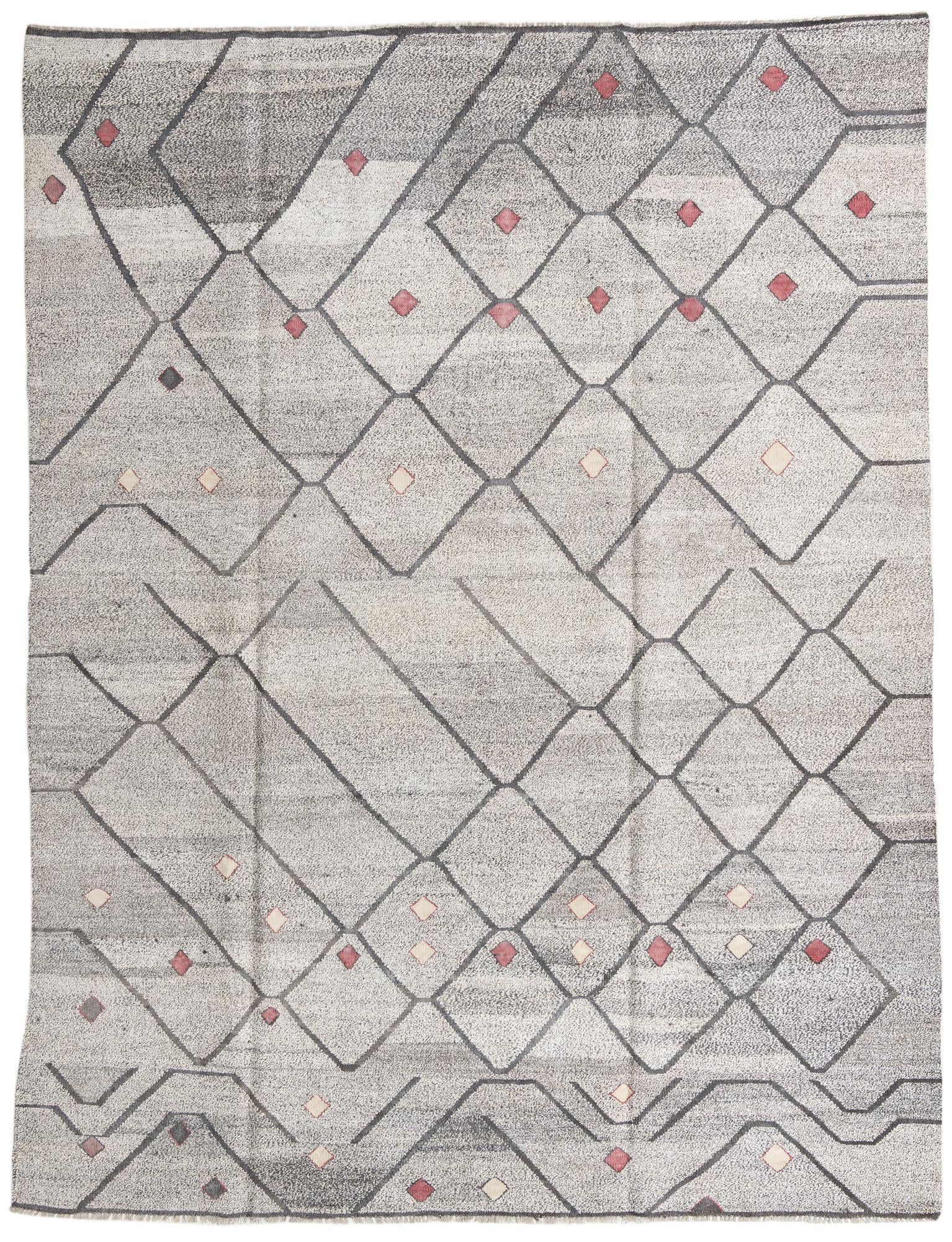 9' 1 x 12' Hand Woven Kilim Modern Wool Rug