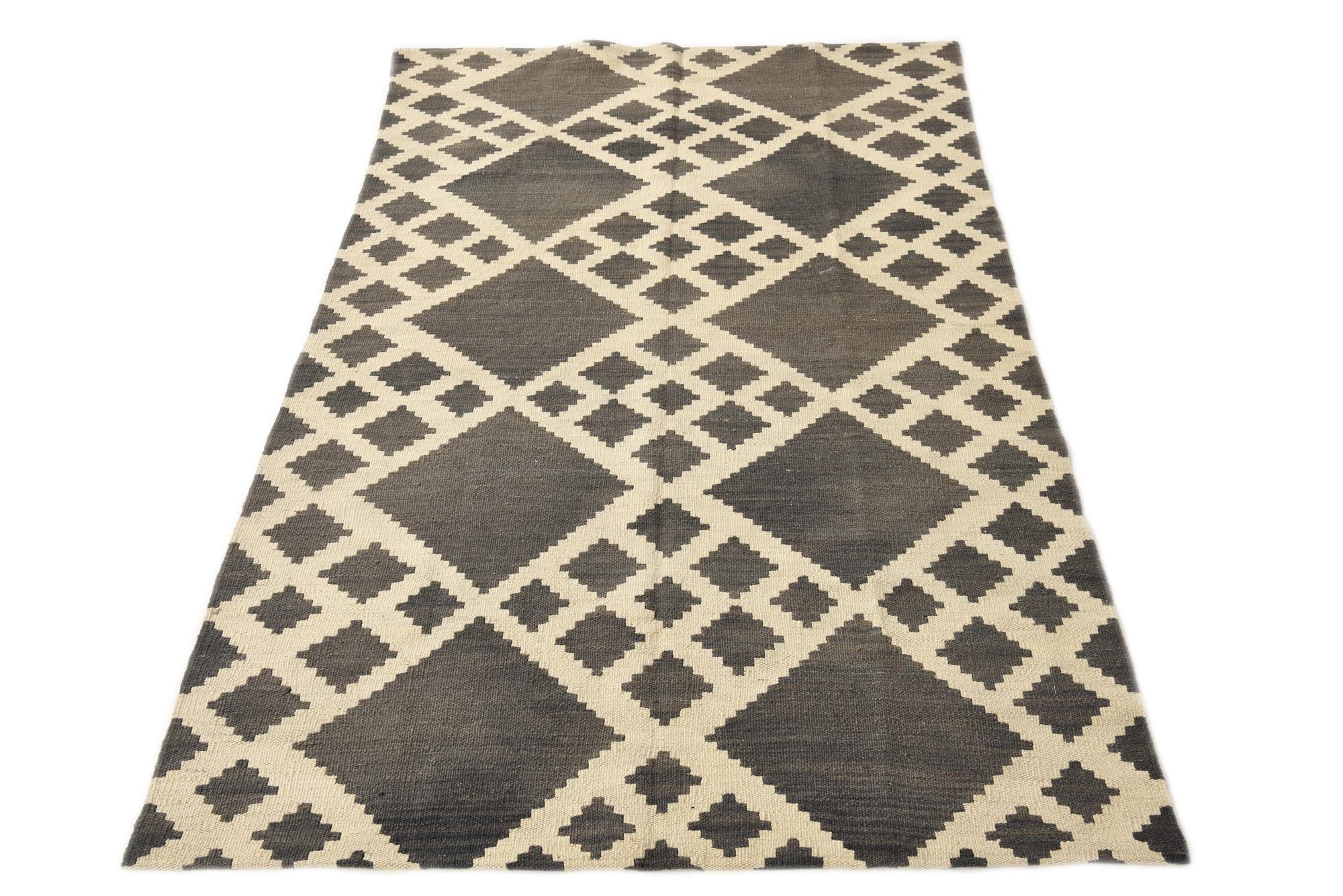 3' 8 x 6' Hand Woven Kilim Modern Wool Rug