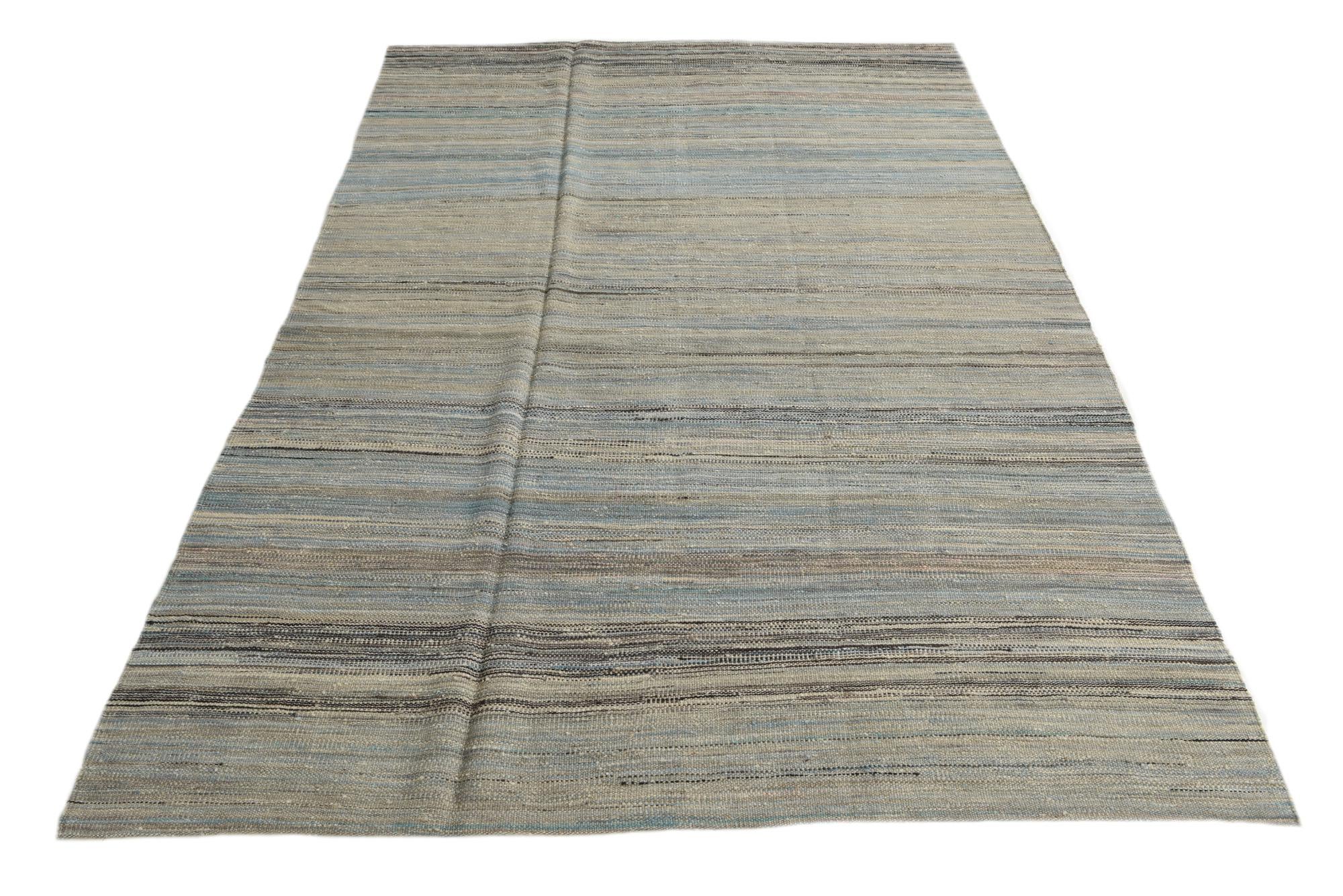 5' 5 x 8' Hand Woven Kilim Modern Wool Rug