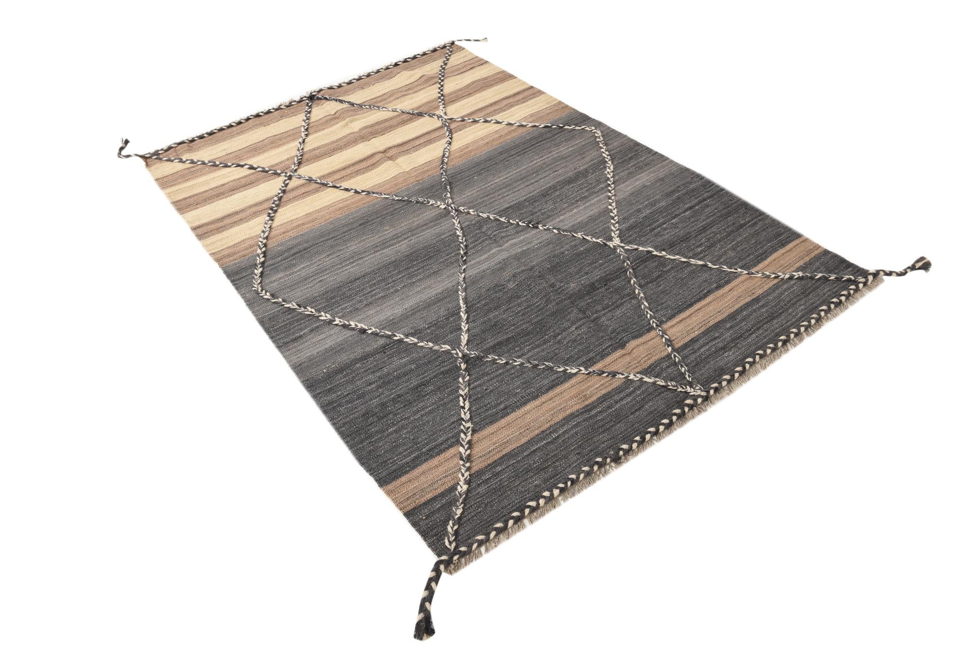4' 5 x 6' Hand Woven Kilim Modern Wool Rug