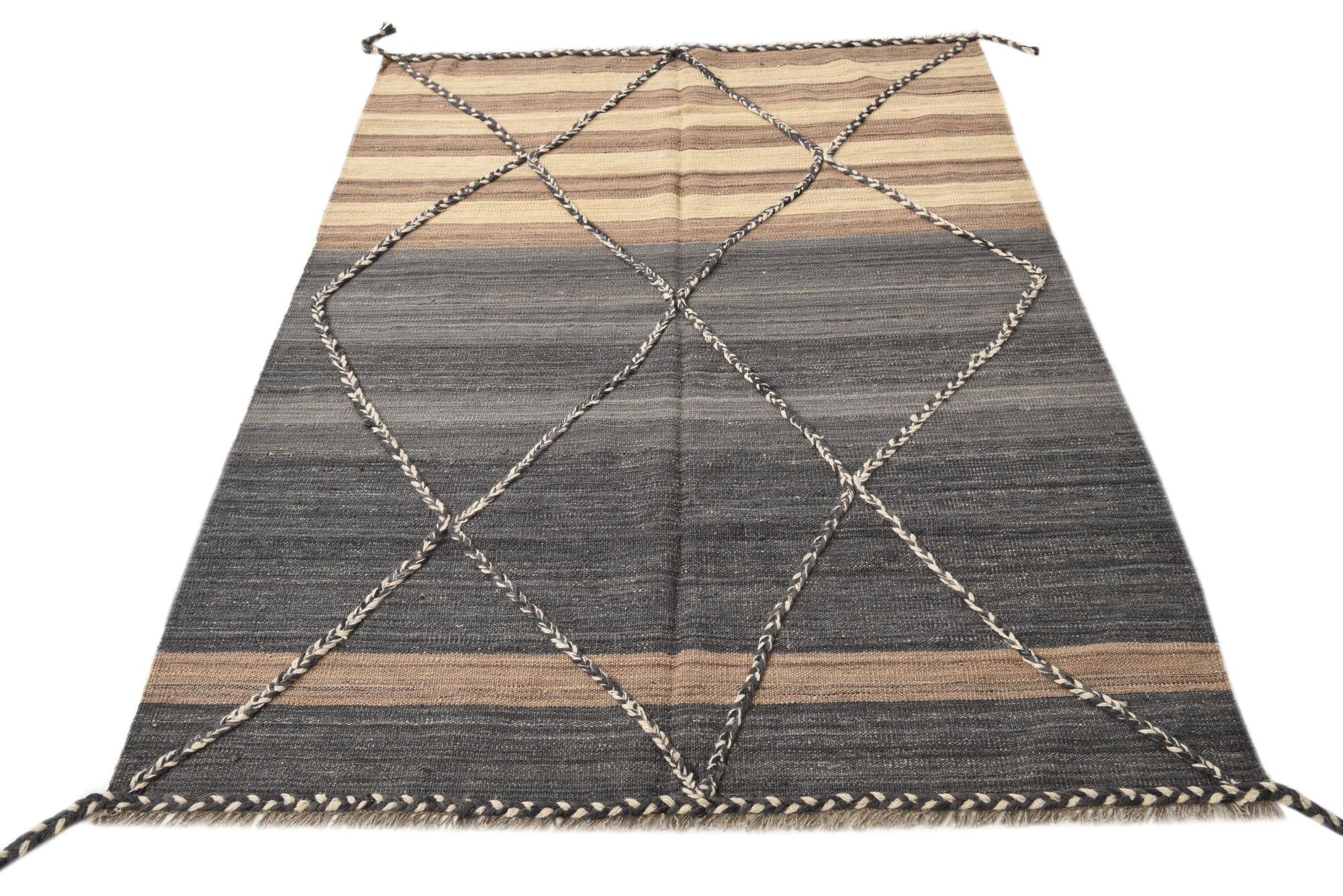 4' 5 x 6' Hand Woven Kilim Modern Wool Rug