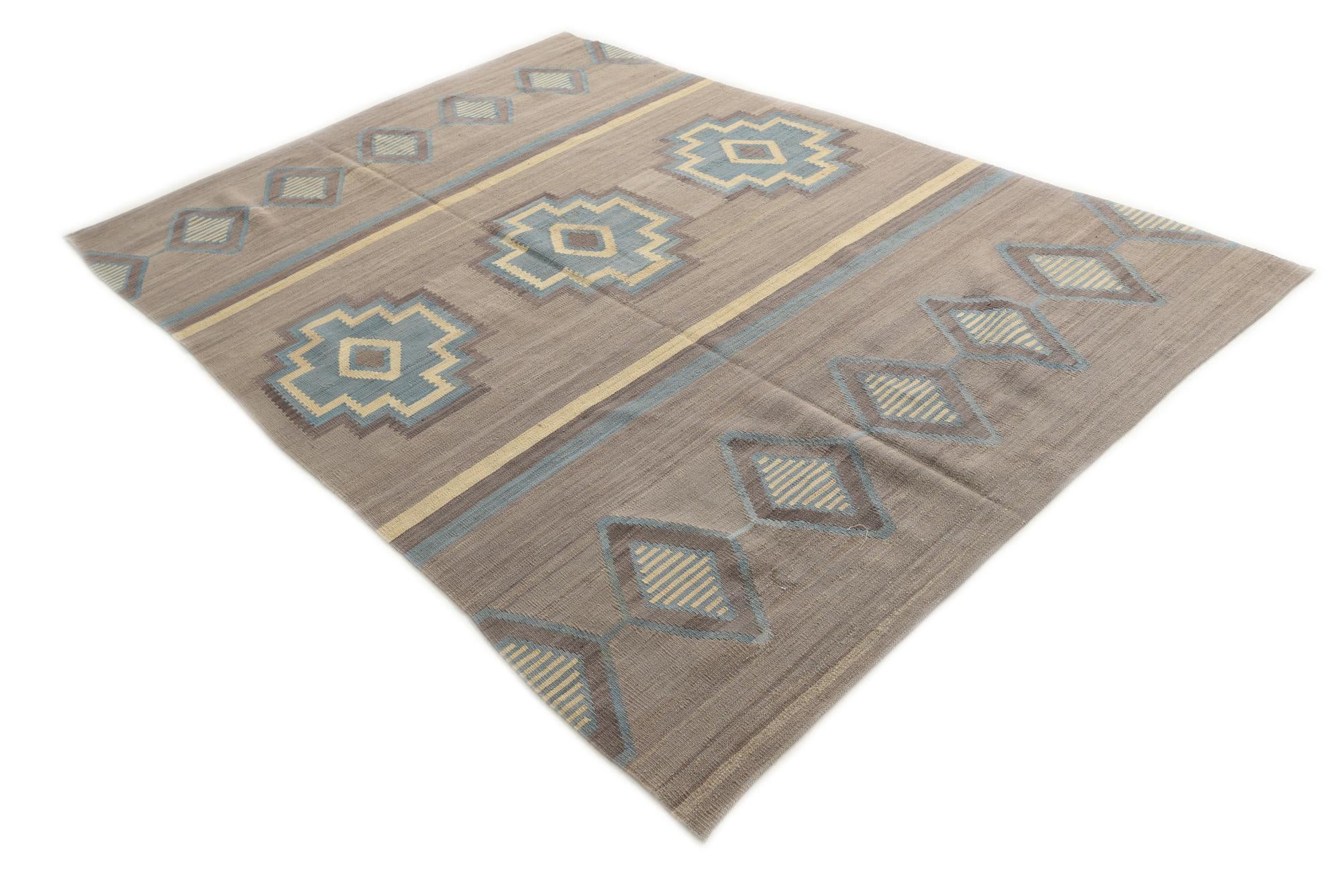 6' 6 x 9' 5 Hand Woven Kilim Modern Wool Rug