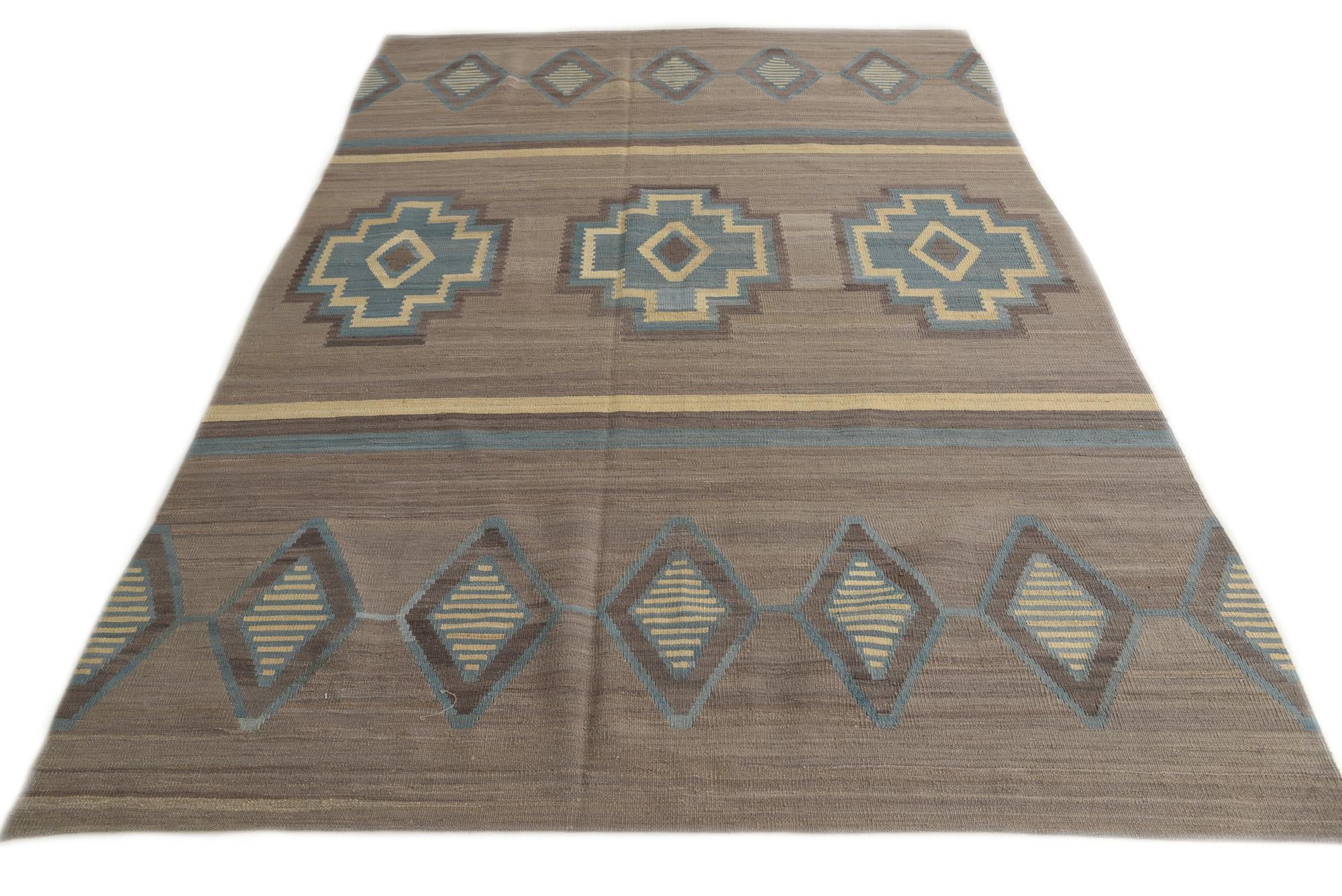 6' 6 x 9' 5 Hand Woven Kilim Modern Wool Rug