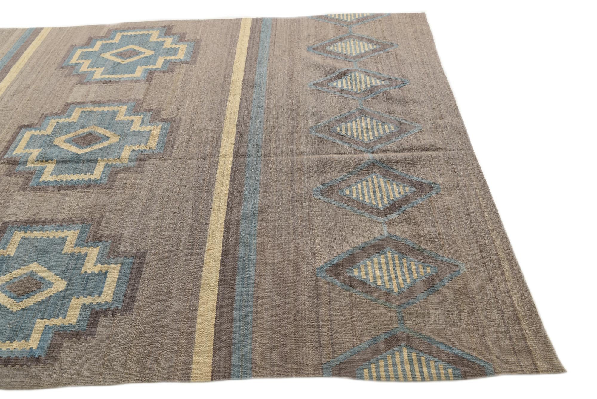 6' 6 x 9' 5 Hand Woven Kilim Modern Wool Rug