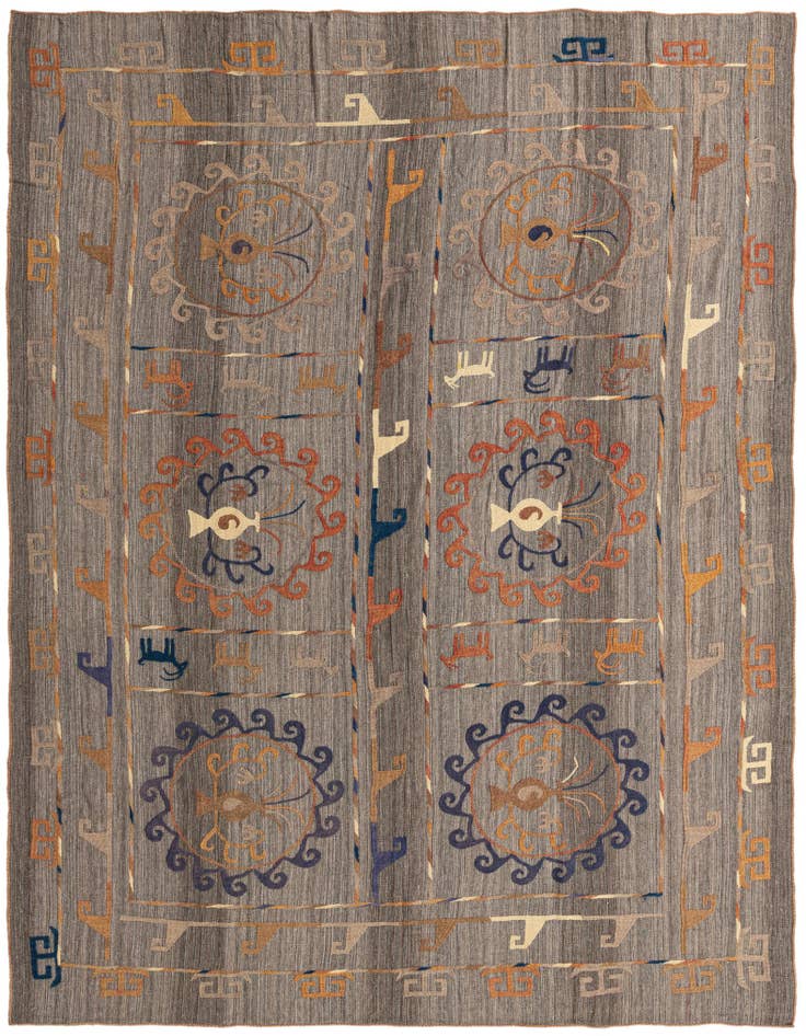 Detail image of 8' x 10' 1 Hand Woven Kilim Modern Wool Rug