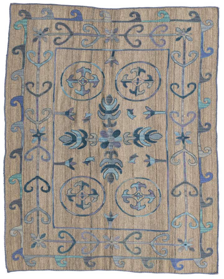 5' x 6' 2 Hand Woven Kilim Suzani Wool Rug