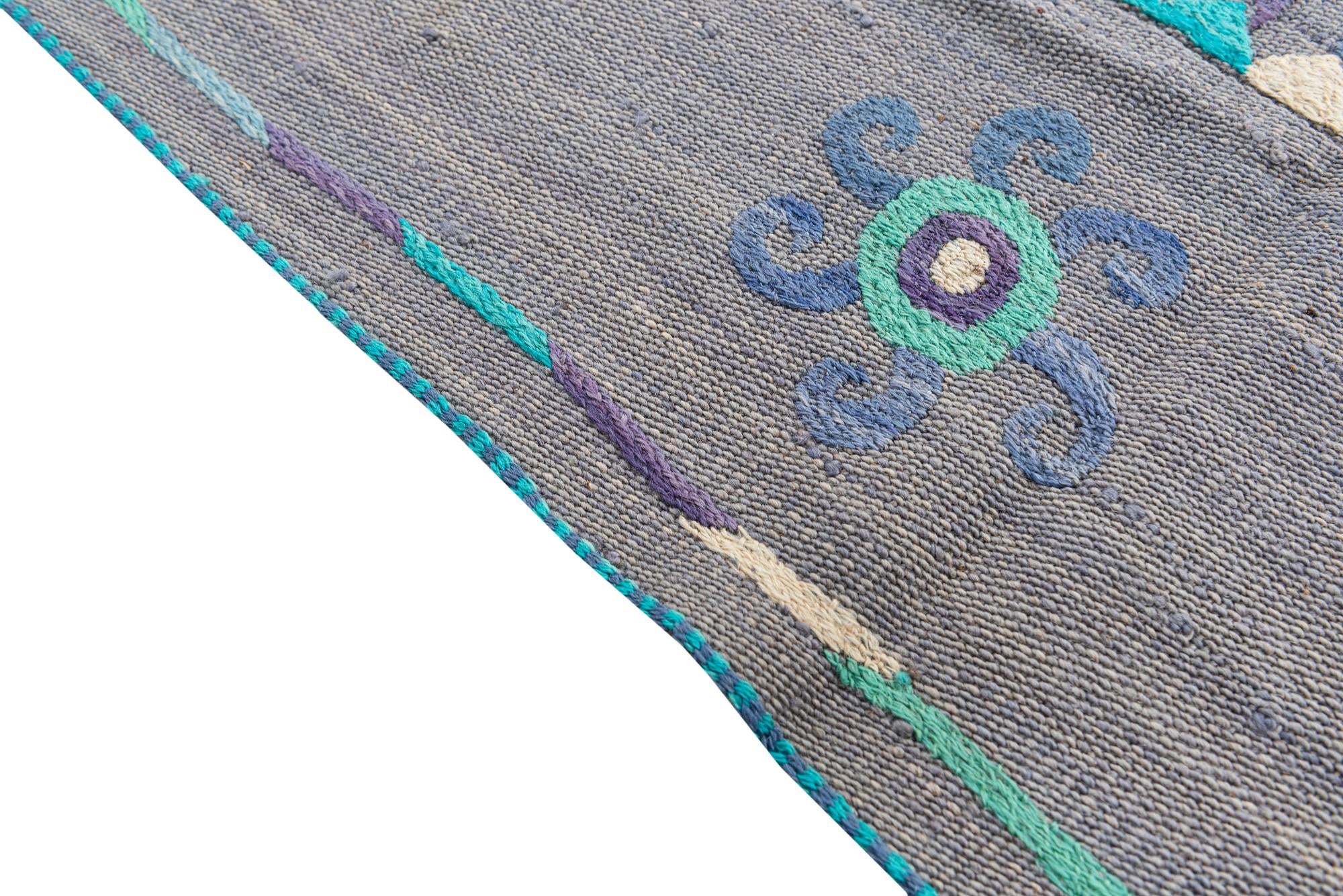 4' 1 x 5' 6 Hand Woven Kilim Suzani Wool Rug
