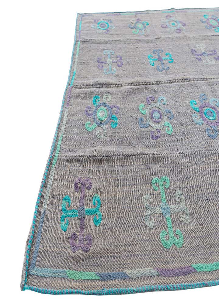4' 3 x 5' 5 Hand Woven Kilim Suzani Wool Rug