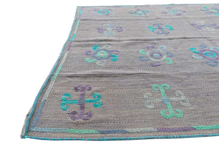 4' 3 x 5' 5 Hand Woven Kilim Suzani Wool Rug